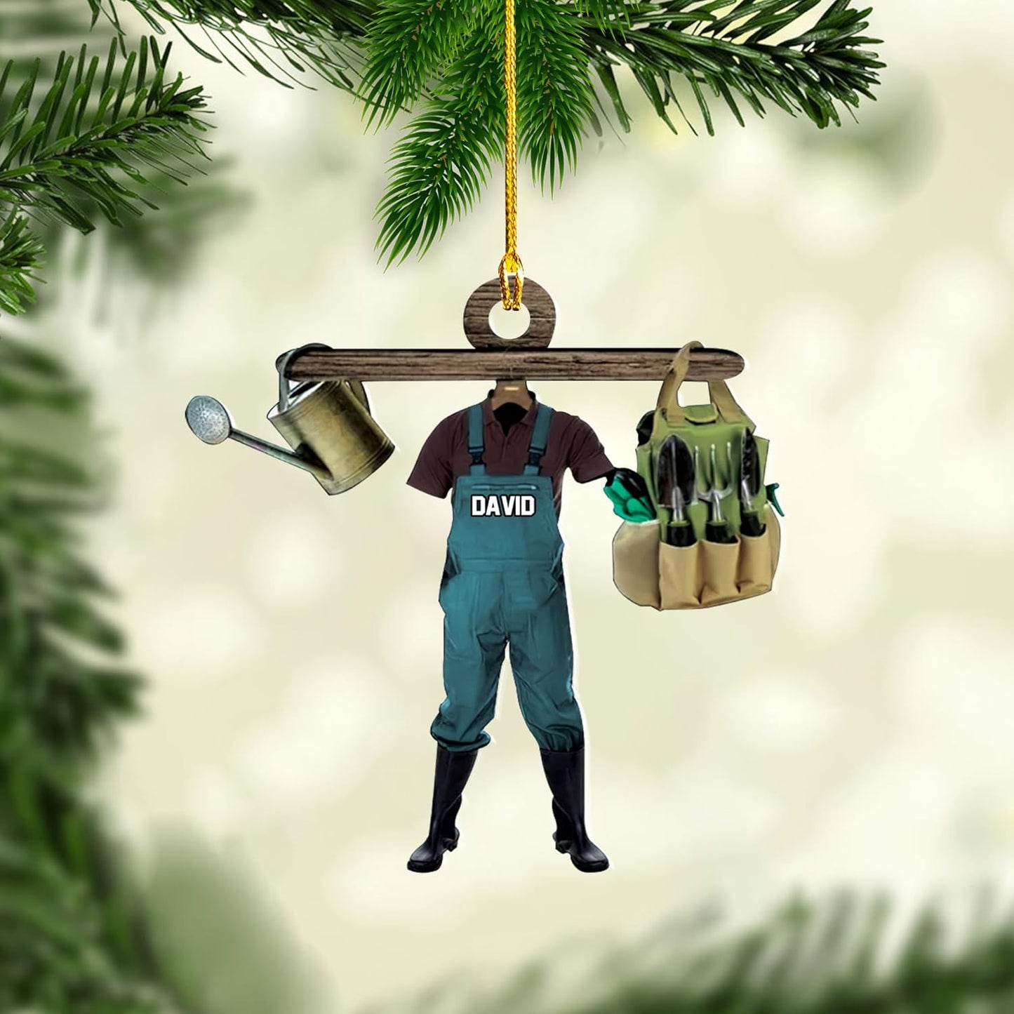 Personalized Gardening Acrylic Ornament – Custom Name Garden Tools Christmas Tree Decoration for Gardeners & Plant Lovers TG13