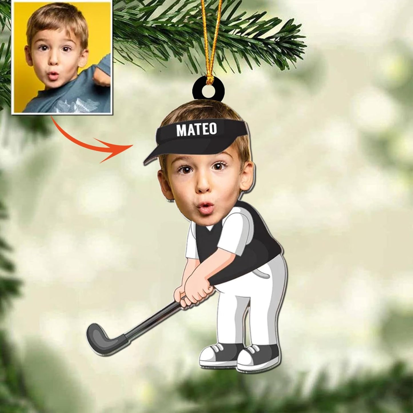 Custom Face and Name Golf Player Christmas Ornament