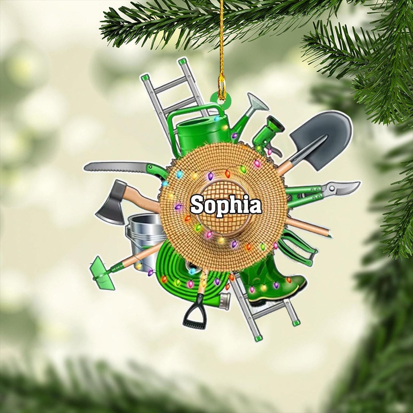 Custom Gardening Ornament with Name – Garden Tools Acrylic Christmas Decor for Gardeners & Green Thumb Lovers TG41