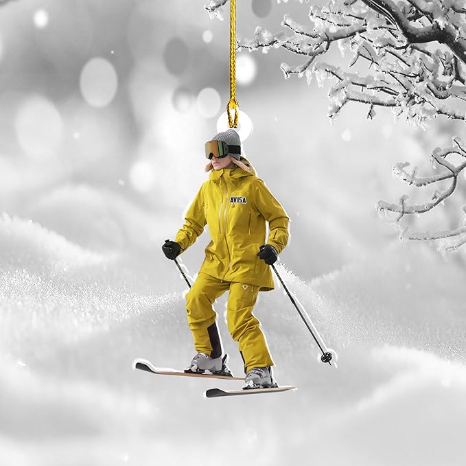 Personalized Snow Skiing Ornament, Custom Colored Skiing Mask Shape Ornament N10