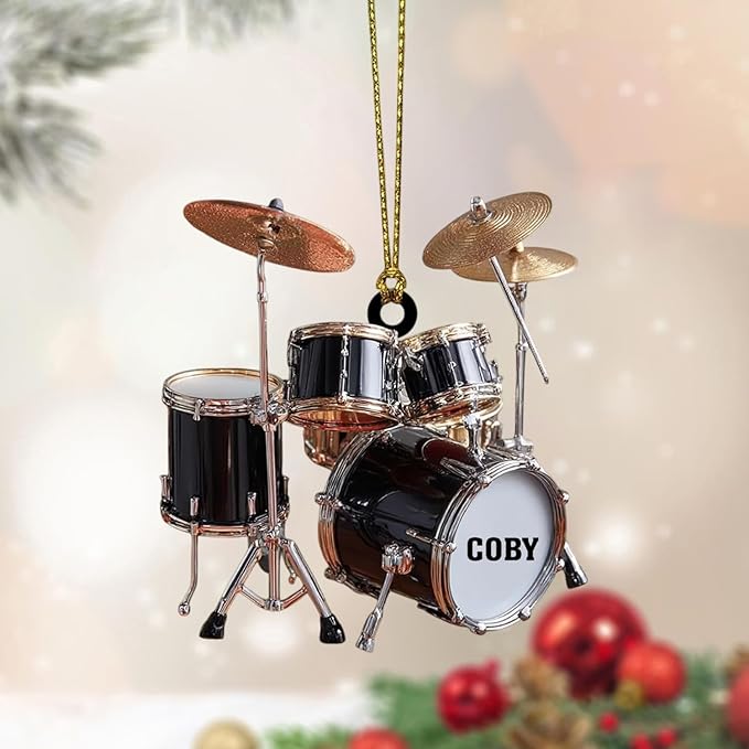 Personalized Drum Set Ornament - Custom Acrylic Christmas Gift for Drummers & Music Lovers
