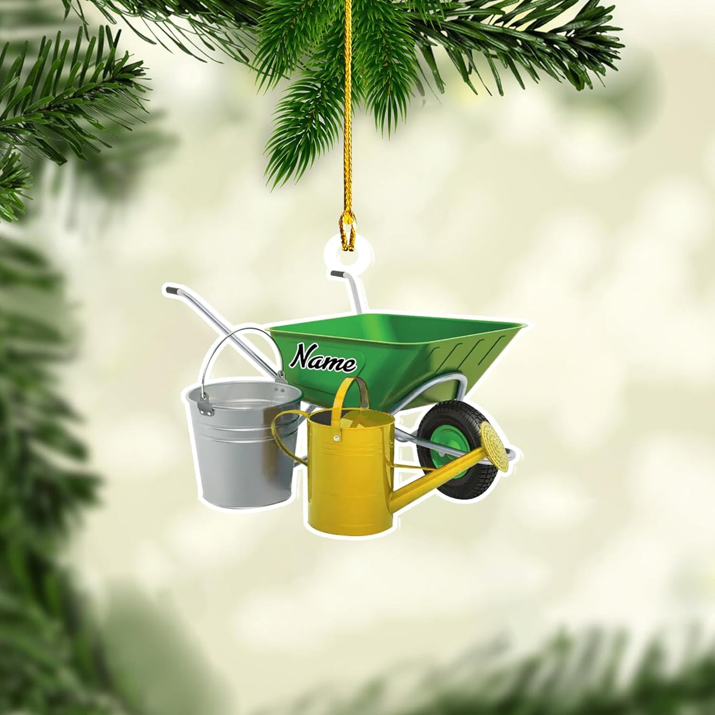 Personalized Gardening Acrylic Ornament – Custom Name Garden Tools Christmas Tree Decoration for Gardeners & Plant Lovers TG1