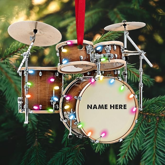 Personalized Drum Set Ornament - Custom Acrylic Christmas Gift for Drummers & Music Lovers LL5