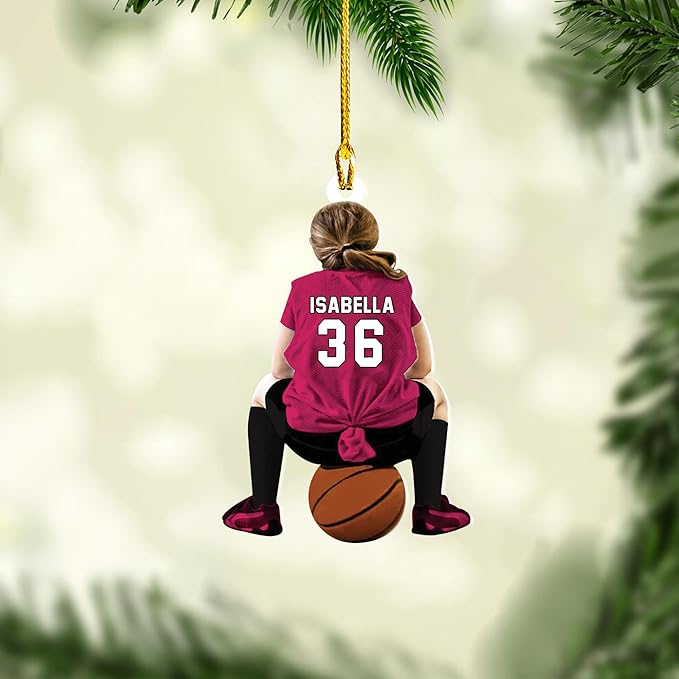 Personalized Basketball Christmas Ornament – Custom Name Acrylic Ornament, Sports Holiday Decoration, Basketball Player Gift N11