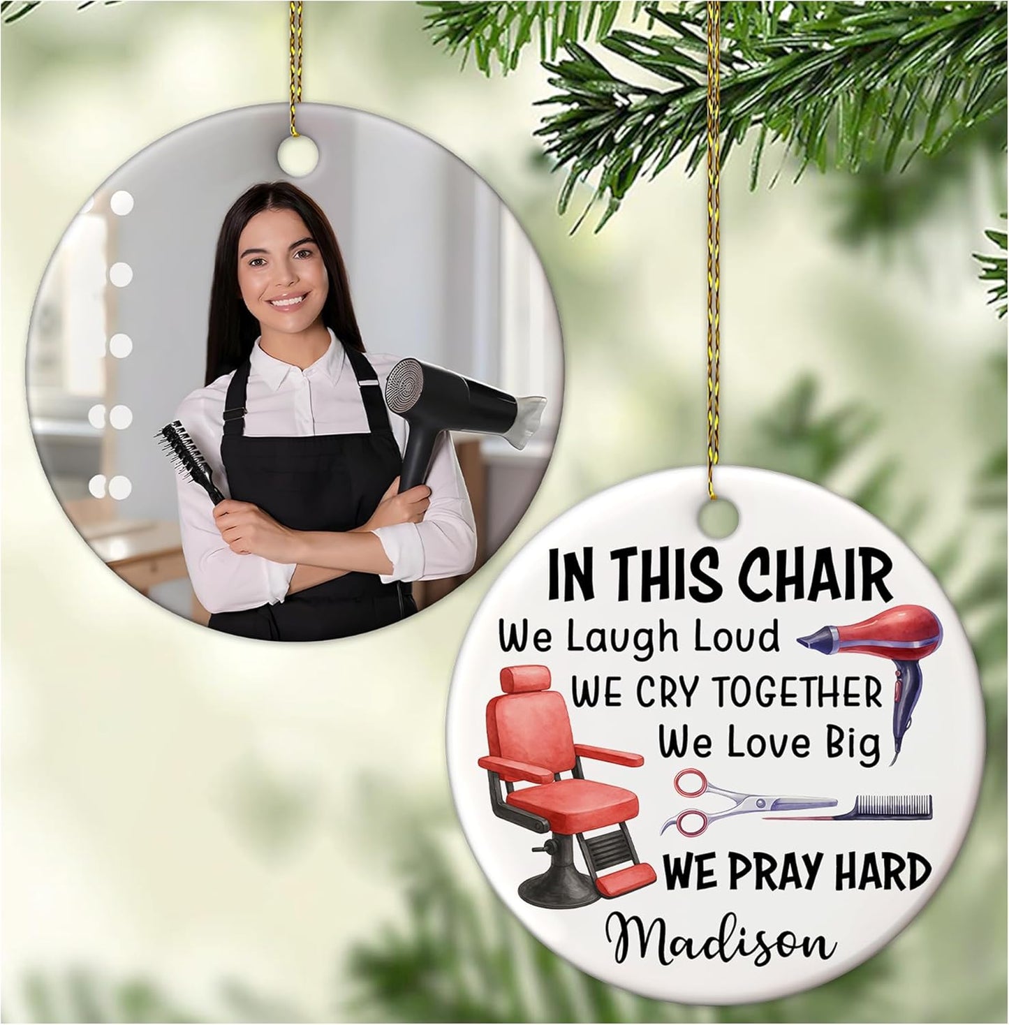 Personalized Hair Stylist Ornament – Custom Name Hairdresser Christmas Ornament Style 23
