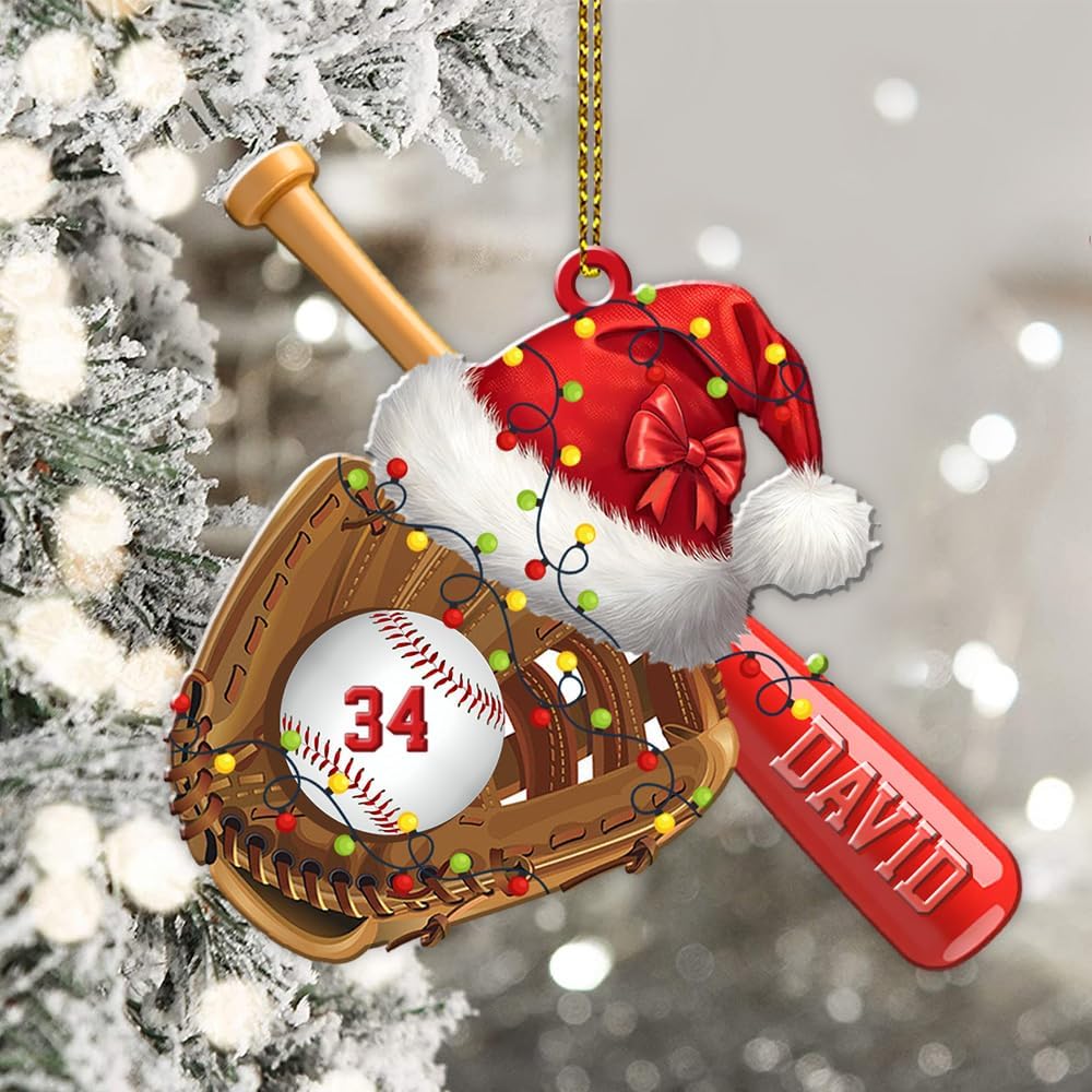 Personalized Baseball Christmas Ornament – Custom Name Acrylic Ornament, Sports Holiday Decoration, Baseball Player Gift TH11
