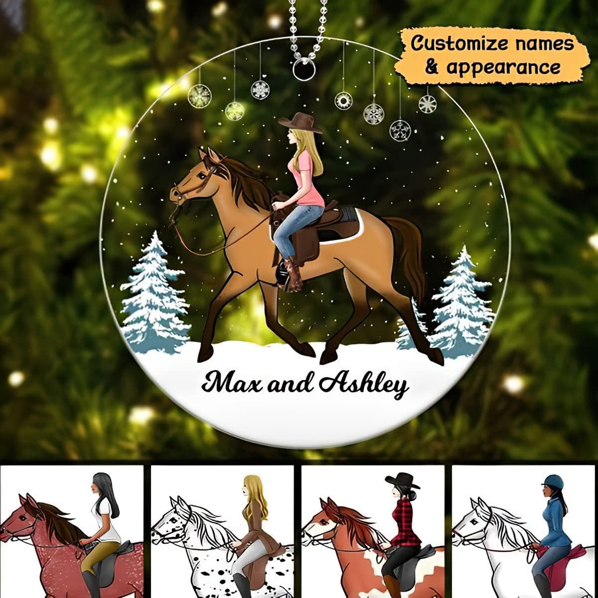 Custom Horse Riding Ornament | Personalized Equestrian Holiday Gift for Riders, Trainers & Horse Owners THH18