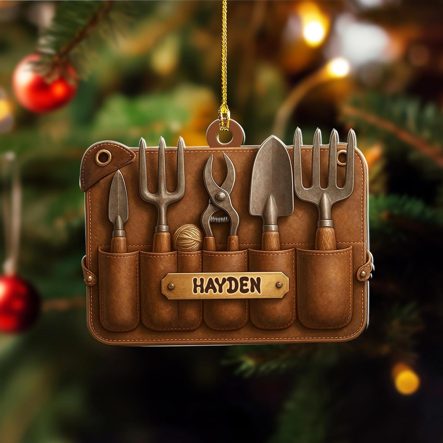 Personalized Gardening Acrylic Ornament – Custom Name Garden Tools Christmas Tree Decoration for Gardeners & Plant Lovers TG6