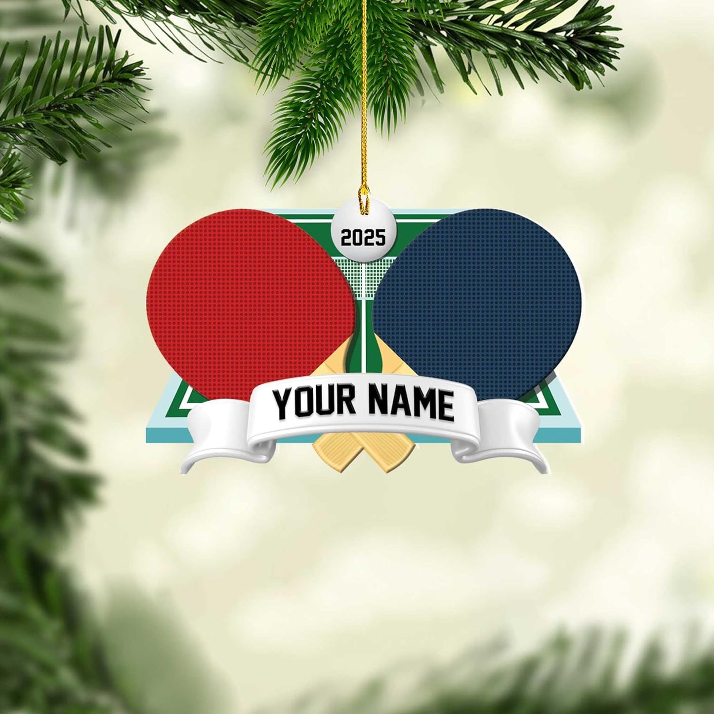 Custom Ping Pong Christmas Ornament – Personalized Acrylic Table Tennis Gift, Sport Holiday Tree Decoration, Flat 2D Design TT13