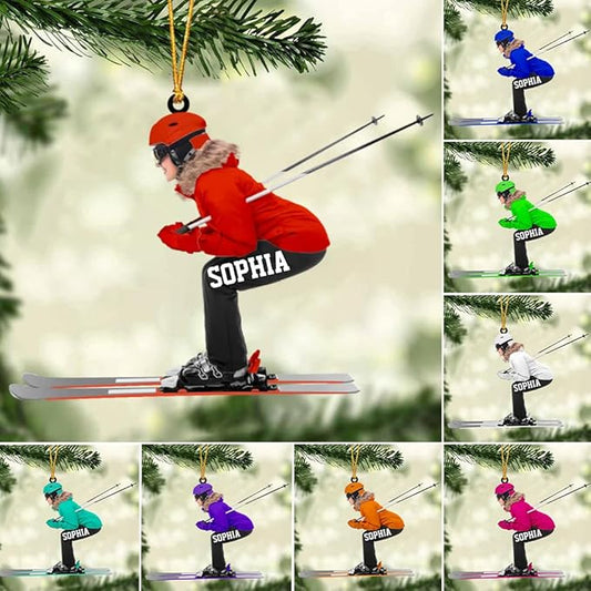 Personalized Snow Skiing Ornament, Custom Colored Skiing Mask Shape Ornament N23