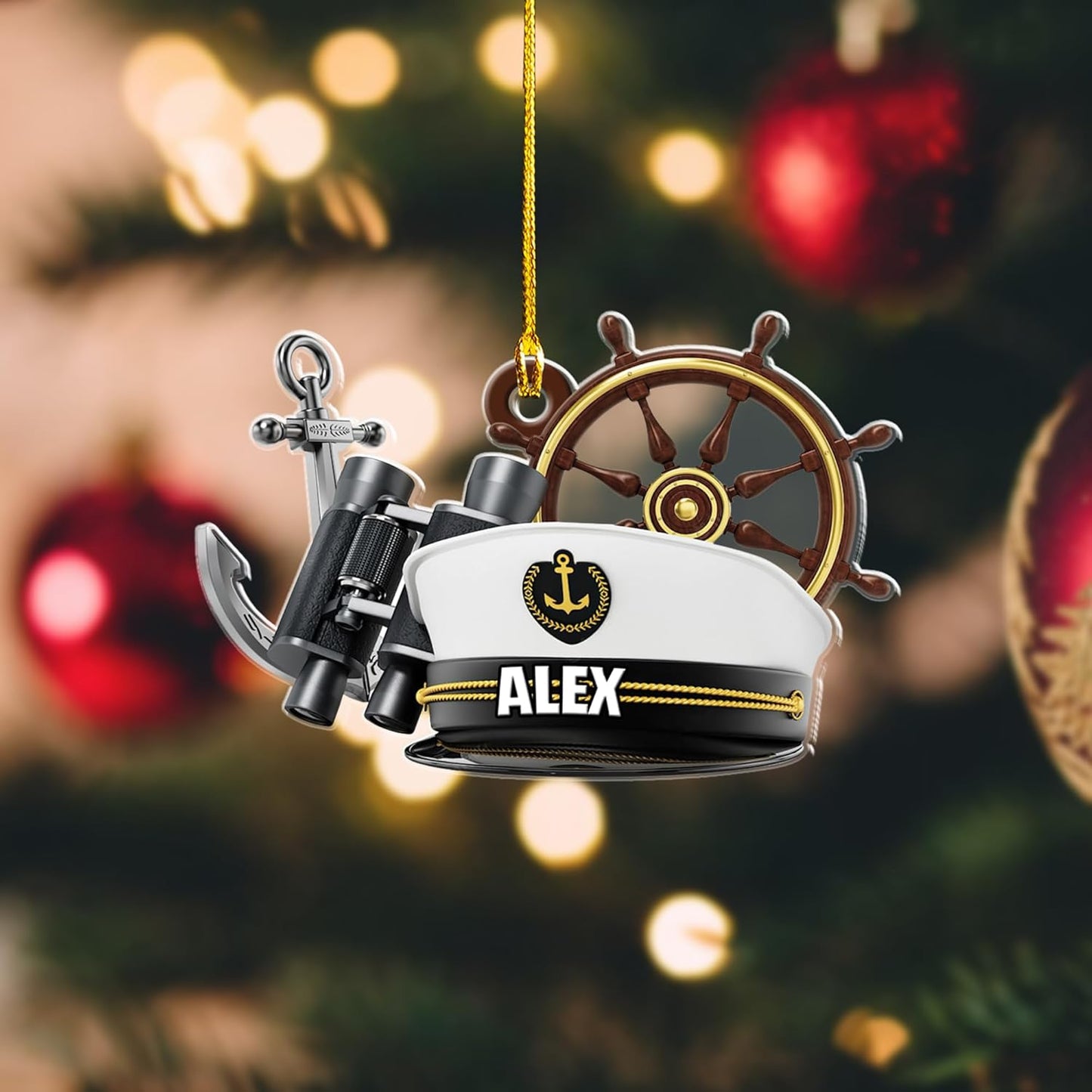 Personalized Sailor Ornament – Custom Captain Sailor Acrylic Ornament, Unique Sailing Glass Keepsake, Navy Captain Holiday Gift for Sailors TS5