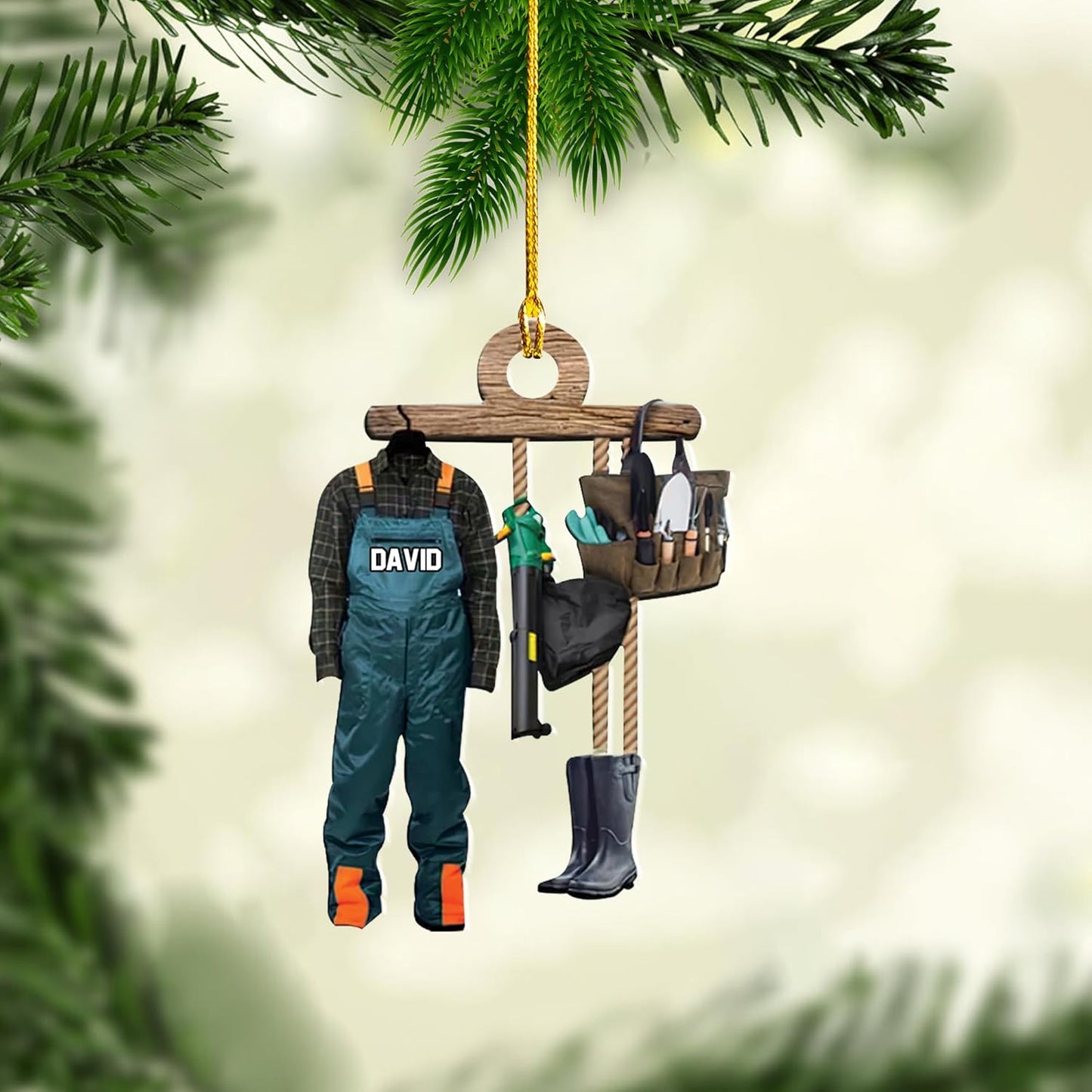 Personalized Gardening Acrylic Ornament – Custom Name Garden Tools Christmas Tree Decoration for Gardeners & Plant Lovers TG11