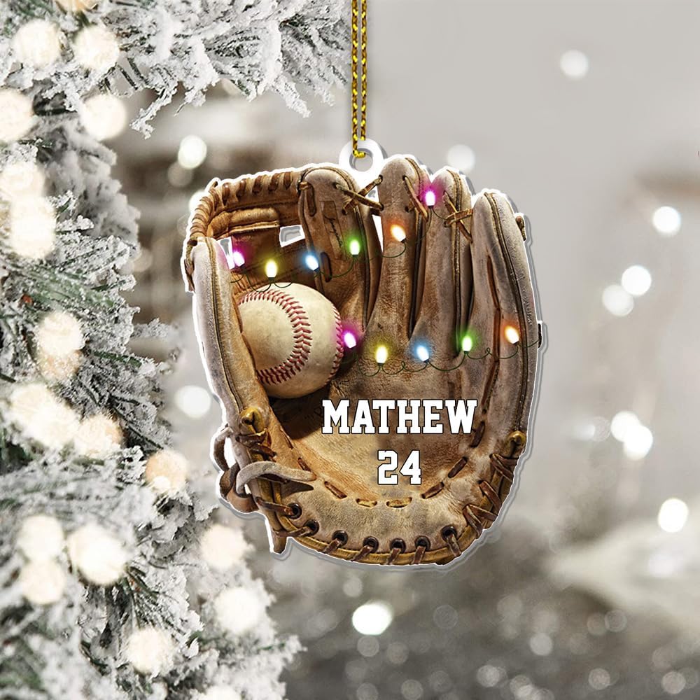 Personalized Baseball Christmas Ornament – Custom Name Acrylic Ornament, Sports Holiday Decoration, Baseball Player Gift TH6