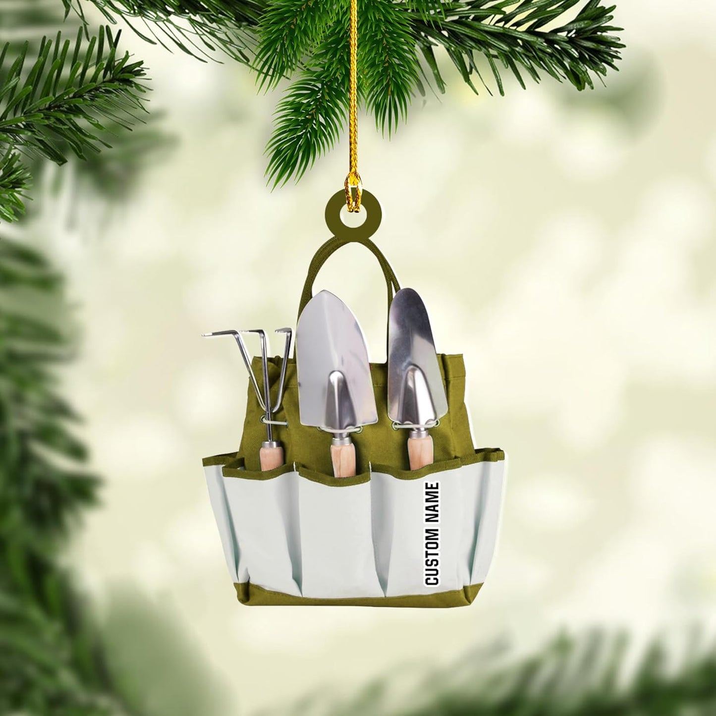 Personalized Gardening Acrylic Ornament – Custom Name Garden Tools Christmas Tree Decoration for Gardeners & Plant Lovers TG10
