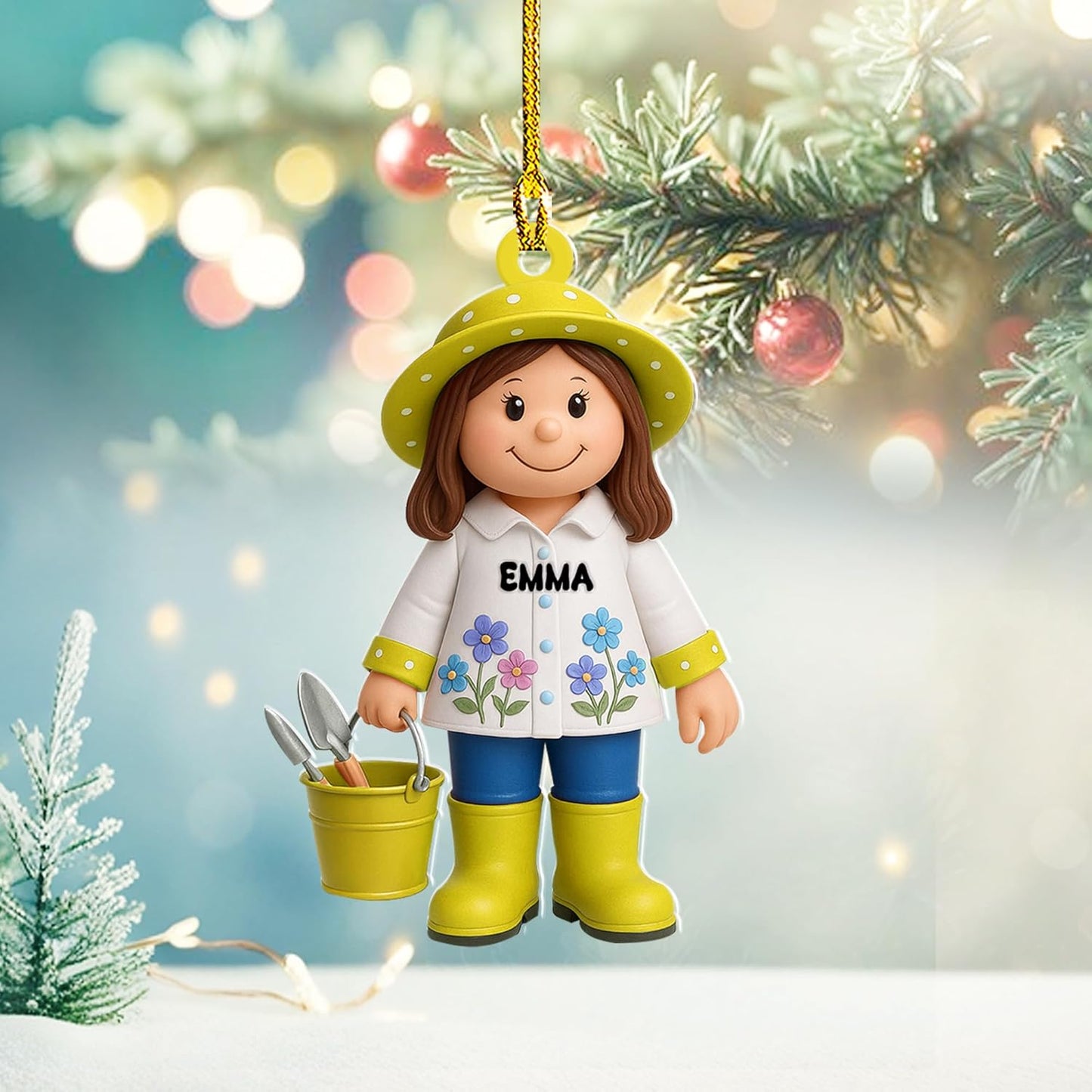 Personalized Gardening Acrylic Ornament – Custom Name Garden Tools Christmas Tree Decoration for Gardeners & Plant Lovers TG4