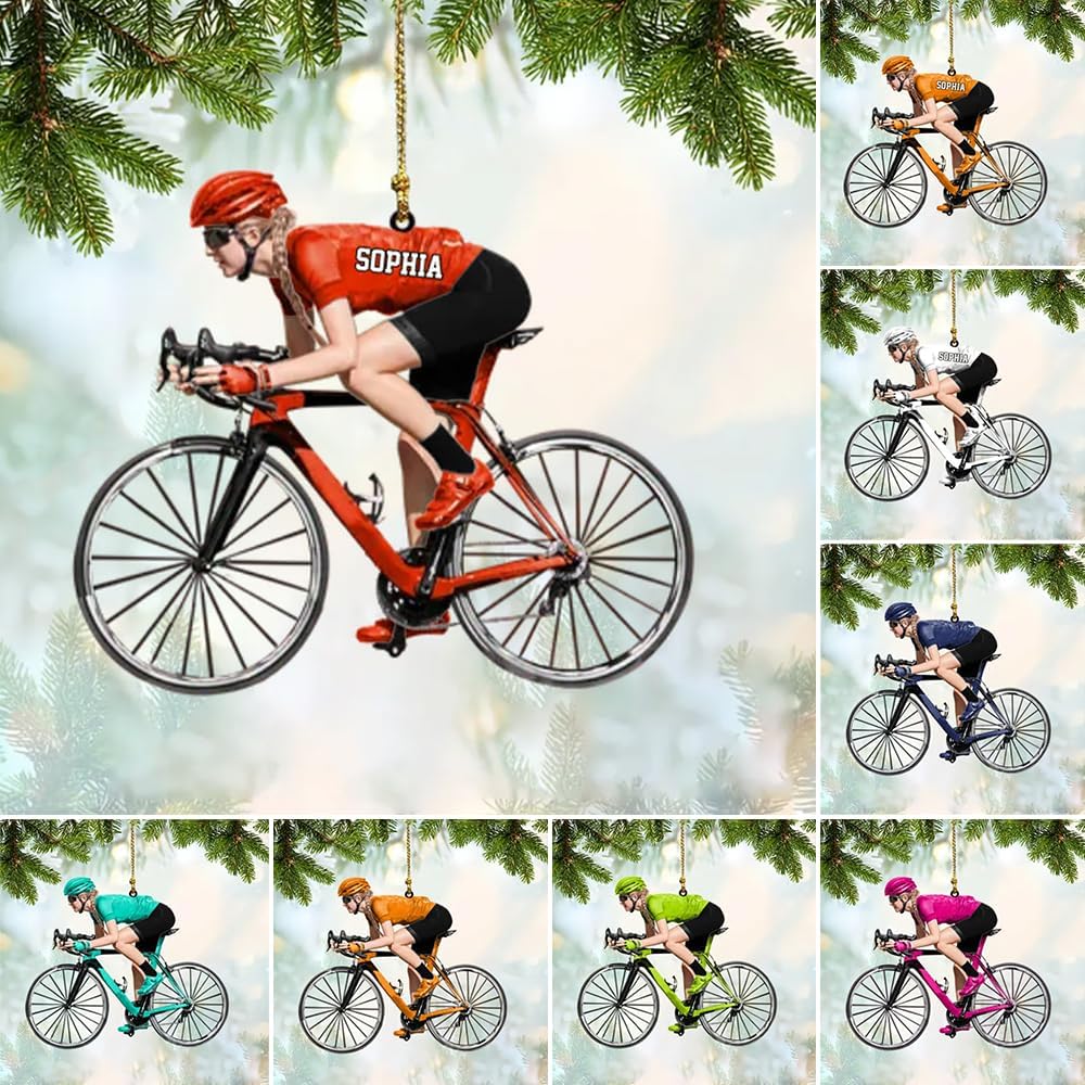 Personalized Bicycle Christmas Ornament – Custom Name Acrylic Cycling 2D Flat Ornament Gift for Bicycle Lovers TB3