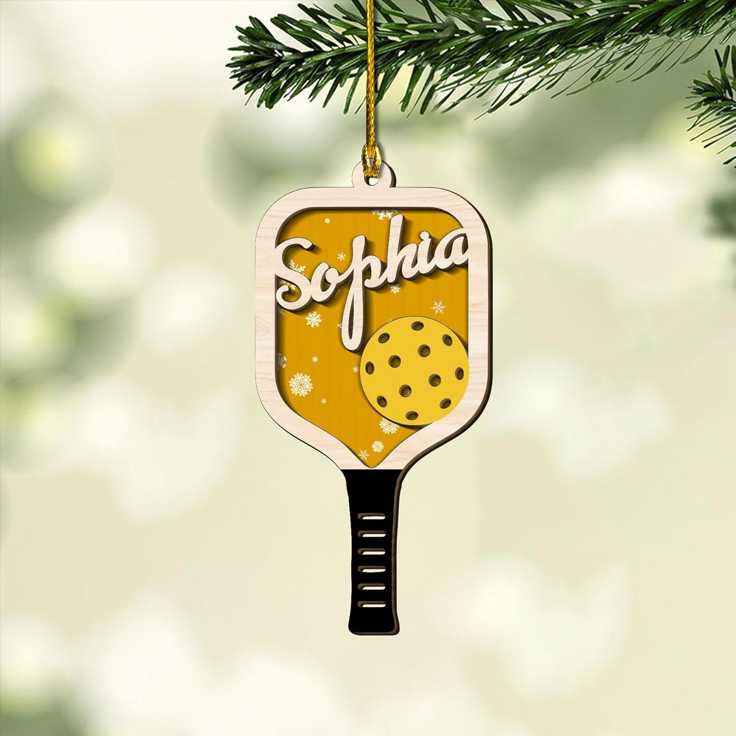 Custom Name Pickleball Ornament – Paddle and Ball Christmas Ornament Style 1