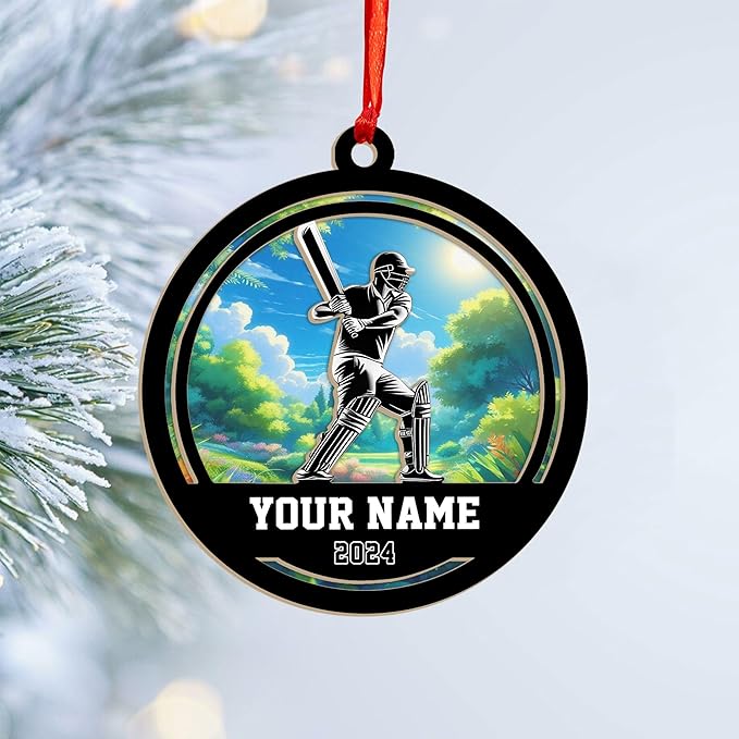Personalized Cricket Christmas Ornament 2025, Custom Cricket Bat Ornament N11