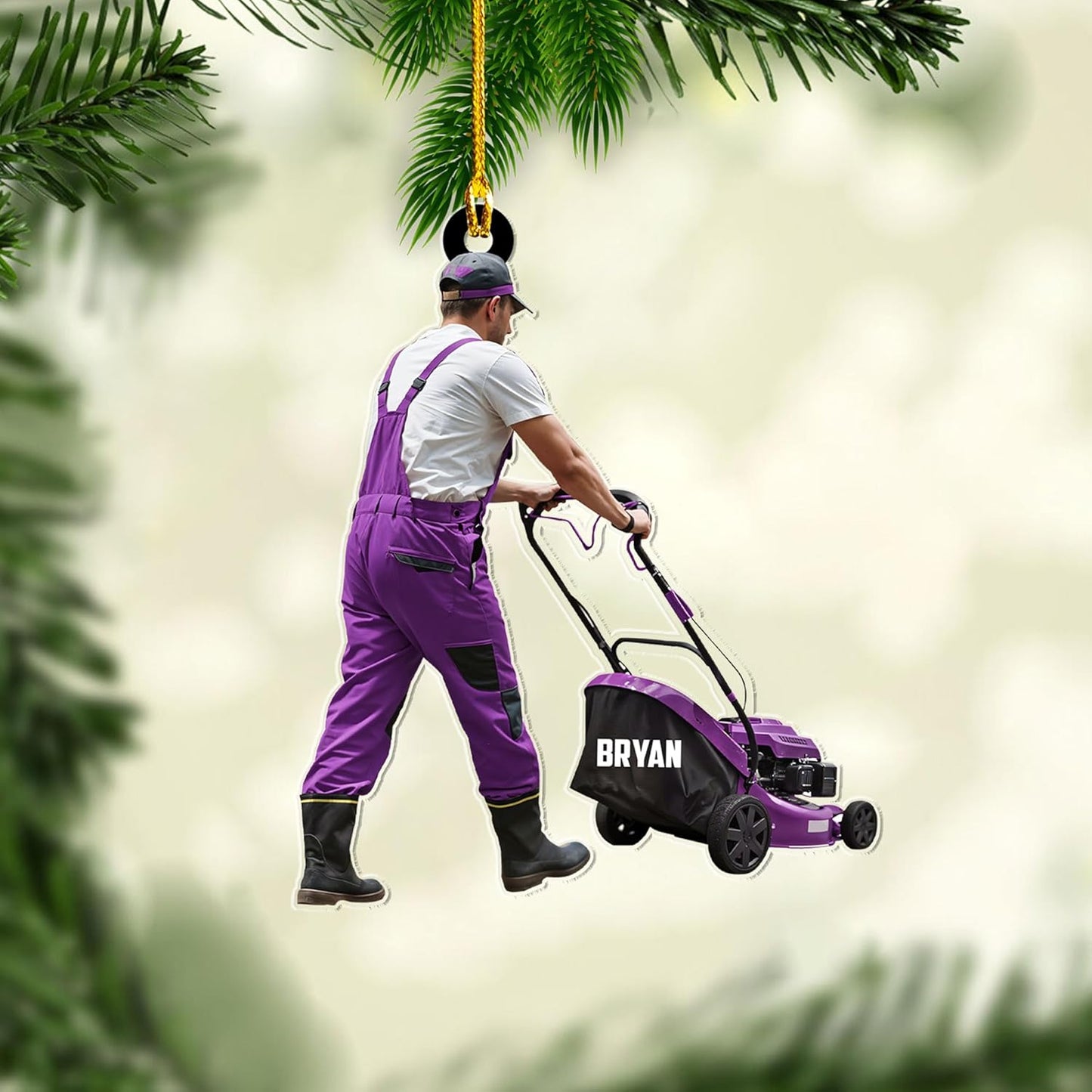 Personalized Lawn Mower Christmas Ornament | Custom Name Gardening Holiday Keepsake Gift for Gardeners & Lawn Care Workers TG60