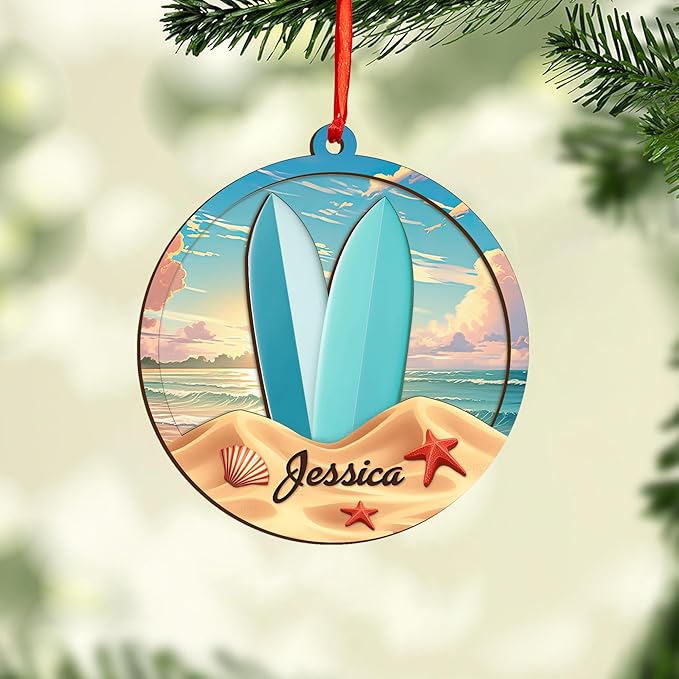 Custom Surfboard Christmas Ornament - Surfing Tree Decoration Gift for Surfers LL18
