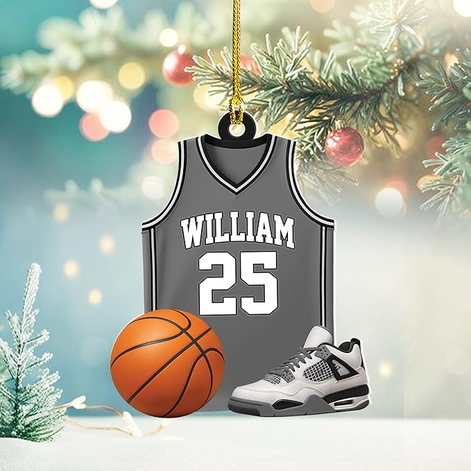 Personalized Basketball Christmas Ornament – Custom Name Acrylic Ornament, Sports Holiday Decoration, Basketball Player Gift N06