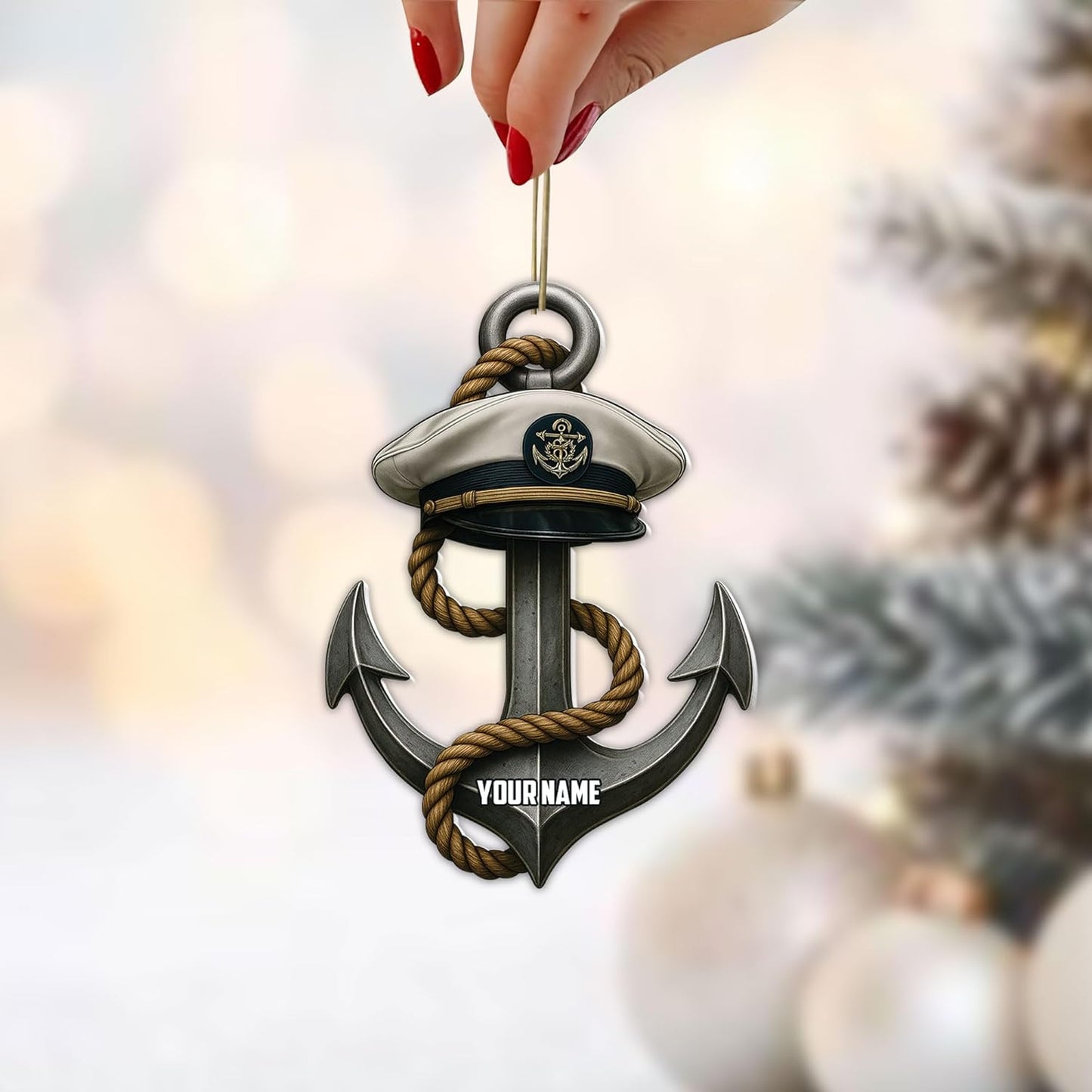 Personalized Sailor Ornament – Custom Captain Sailor Acrylic Ornament, Unique Sailing Glass Keepsake, Navy Captain Holiday Gift for Sailors TS17