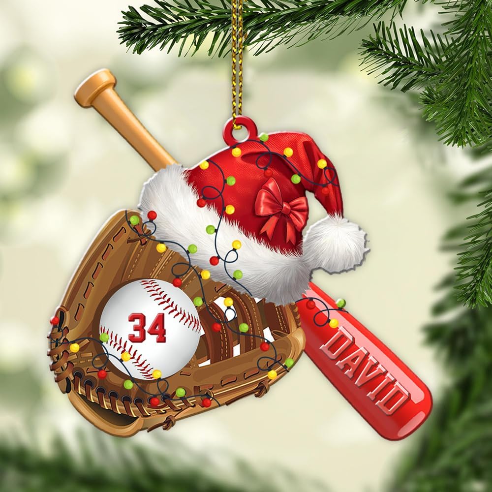 Personalized Baseball Christmas Ornament – Custom Name Acrylic Ornament, Sports Holiday Decoration, Baseball Player Gift TH11