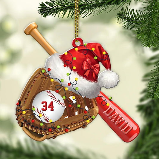 Personalized Baseball Christmas Ornament – Custom Name Acrylic Ornament, Sports Holiday Decoration, Baseball Player Gift TH11