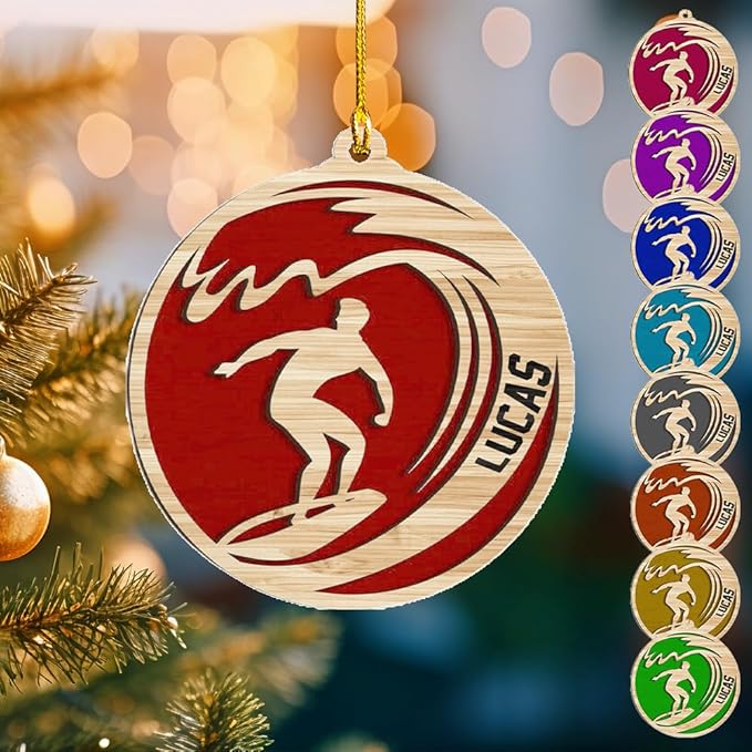 Personalized Surfboard Christmas Ornament - Surfing Tree Decoration Gift for Surfers LL17