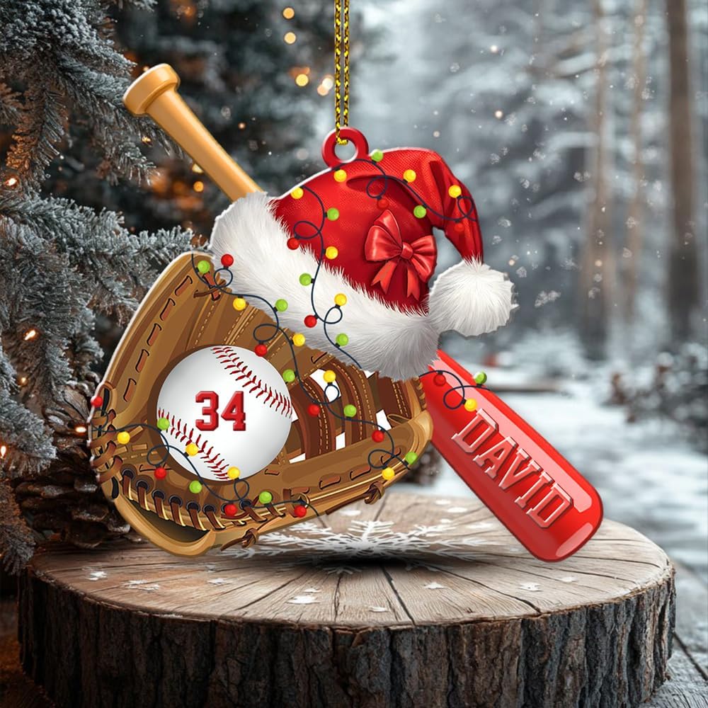 Personalized Baseball Christmas Ornament – Custom Name Acrylic Ornament, Sports Holiday Decoration, Baseball Player Gift TH11