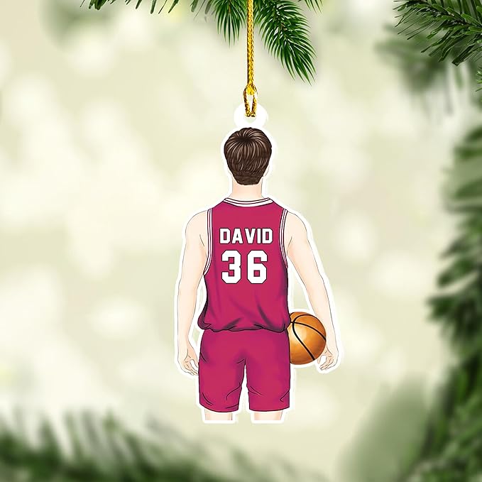Personalized Basketball Christmas Ornament – Custom Name Acrylic Ornament, Sports Holiday Decoration, Basketball Player Gift N10