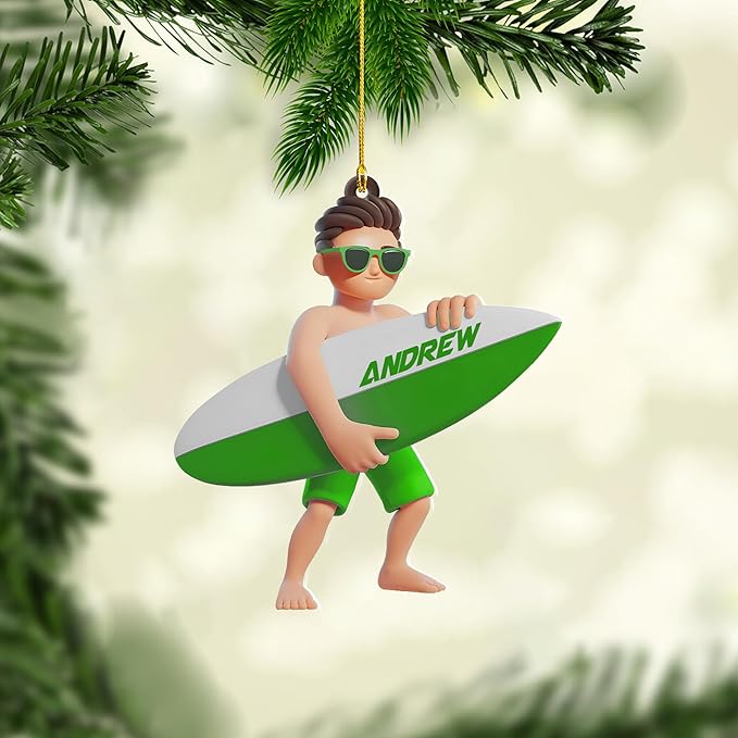 Personalized Surfboard Christmas Ornament - Surfing Tree Decoration Gift for Surfers LL19