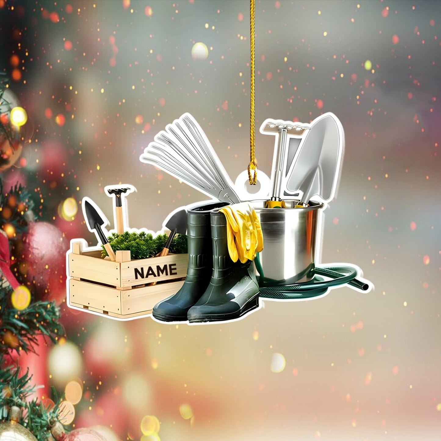 Custom Gardening Ornament with Name – Garden Tools Acrylic Christmas Decor for Gardeners & Green Thumb Lovers TG48