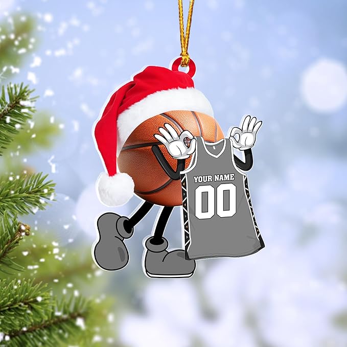 Personalized Basketball Christmas Ornament – Custom Name Acrylic Ornament, Sports Holiday Decoration, Basketball Player Gift N20