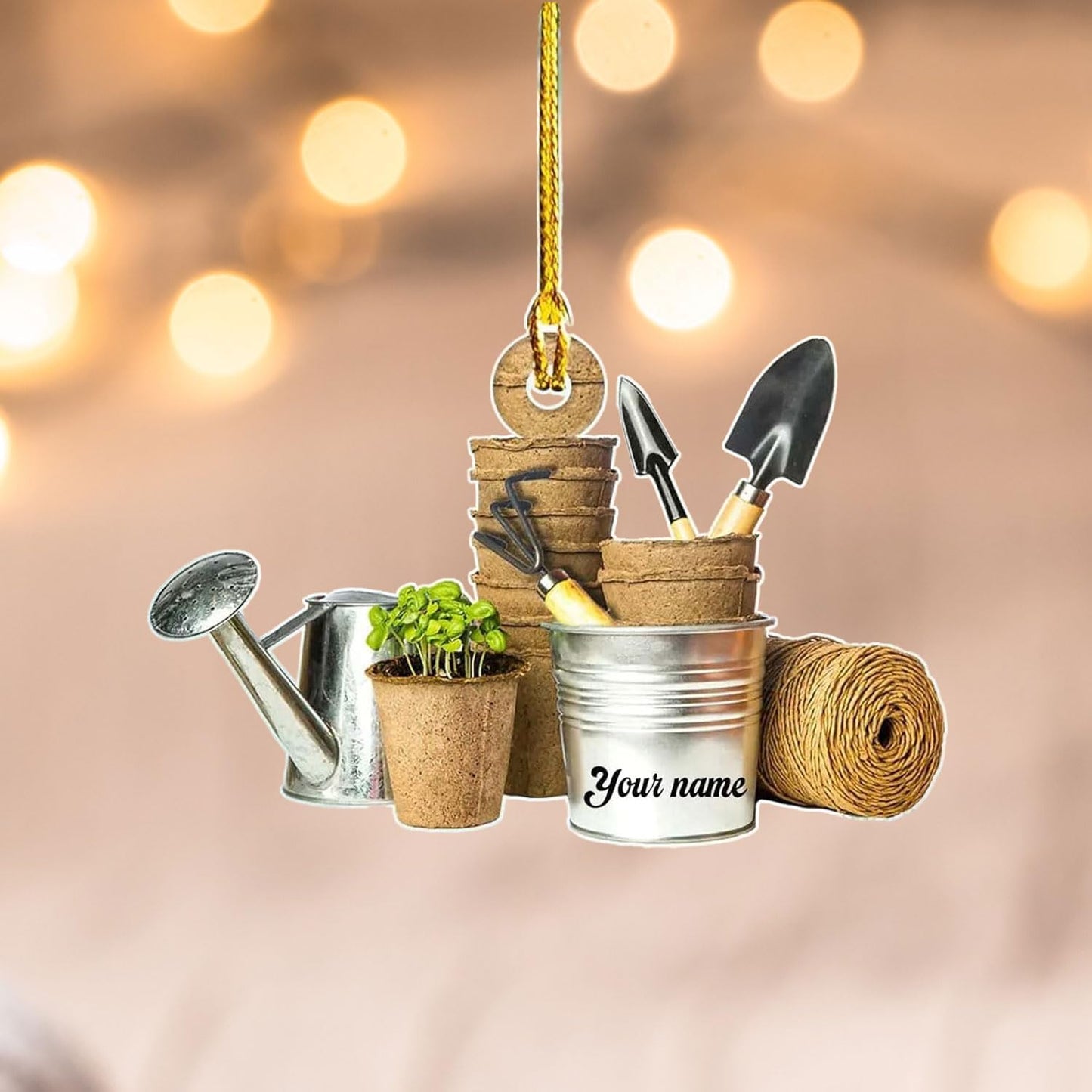 Custom Gardening Ornament with Name – Garden Tools Acrylic Christmas Decor for Gardeners & Green Thumb Lovers TG42