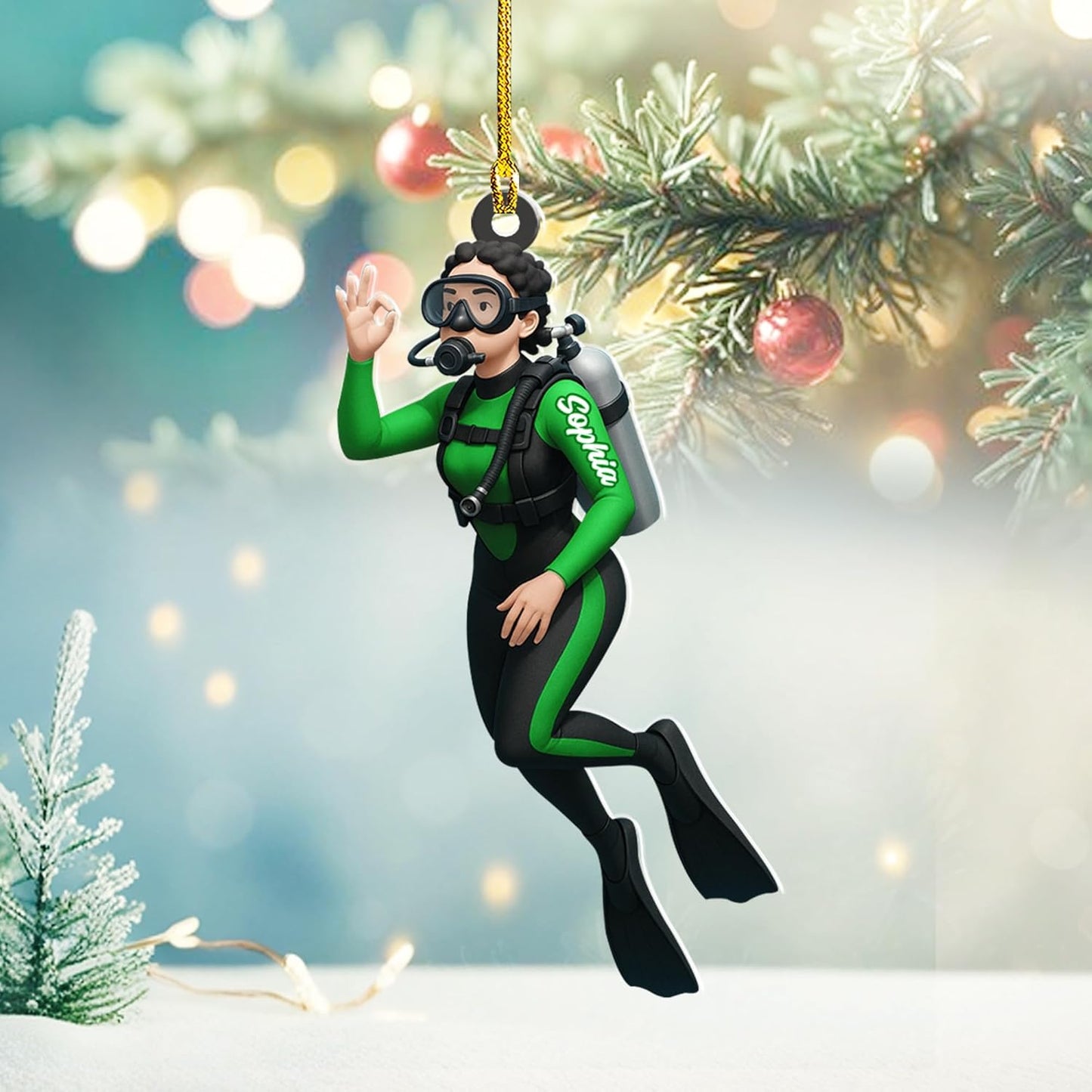 Custom Name Diving Ornament – Personalized Acrylic Scuba Diver Christmas Keepsake, Underwater Gift TSD21