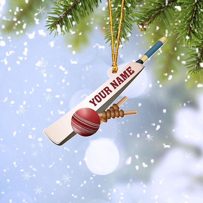 Personalized Cricket Christmas Ornament 2025, Custom Cricket Bat Ornament N17