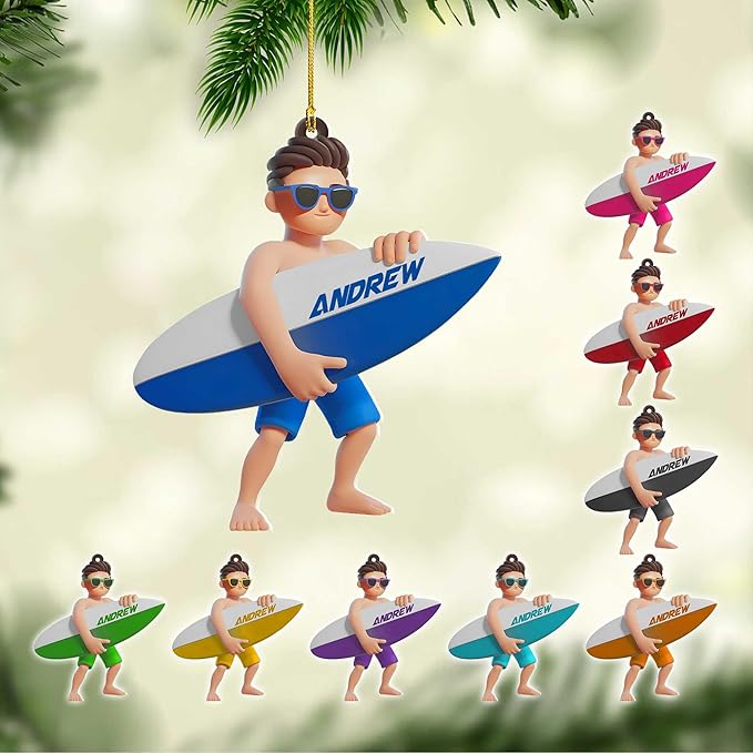 Personalized Surfboard Christmas Ornament - Surfing Tree Decoration Gift for Surfers LL19