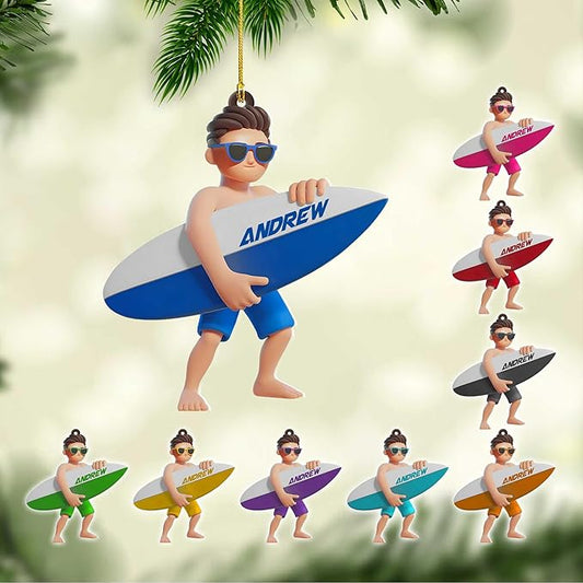 Personalized Surfboard Christmas Ornament - Surfing Tree Decoration Gift for Surfers LL19