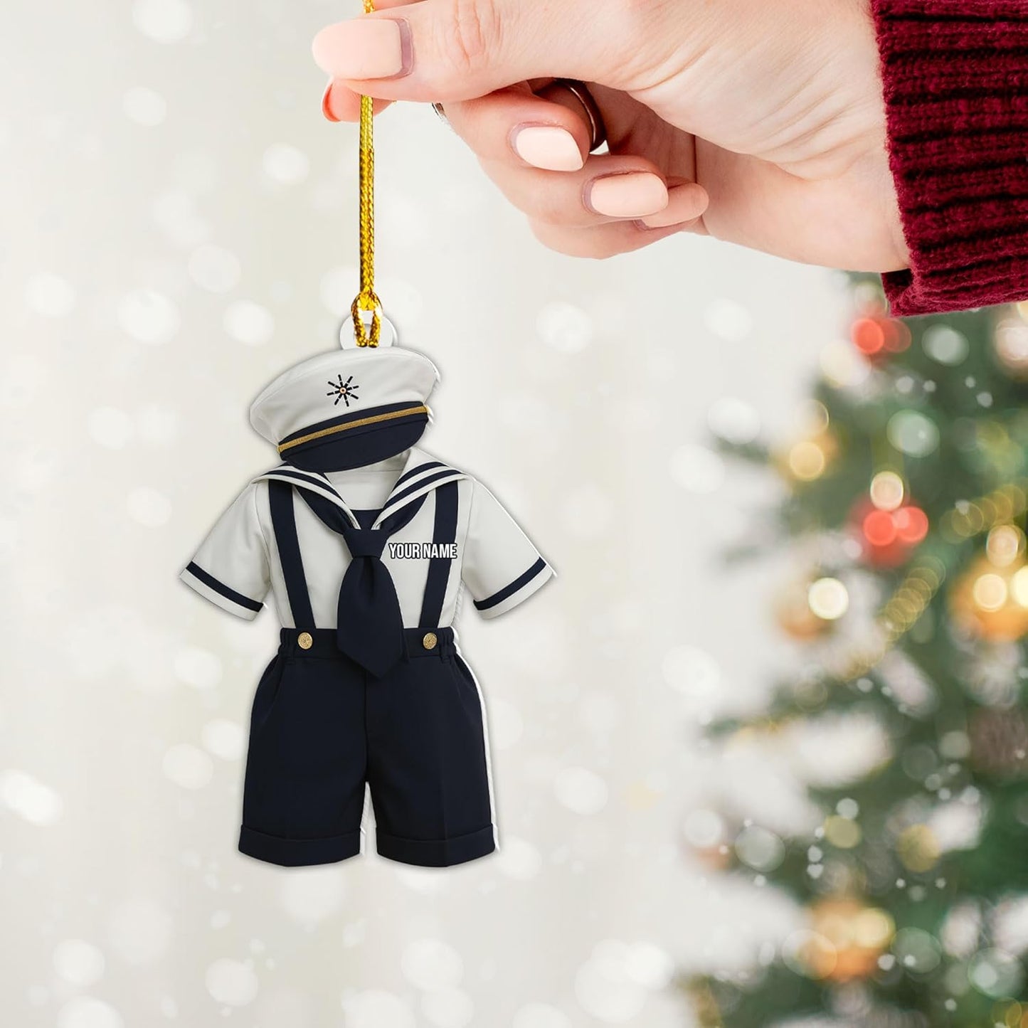 Personalized Sailor Ornament – Custom Captain Sailor Acrylic Ornament, Unique Sailing Glass Keepsake, Navy Captain Holiday Gift for Sailors TS19