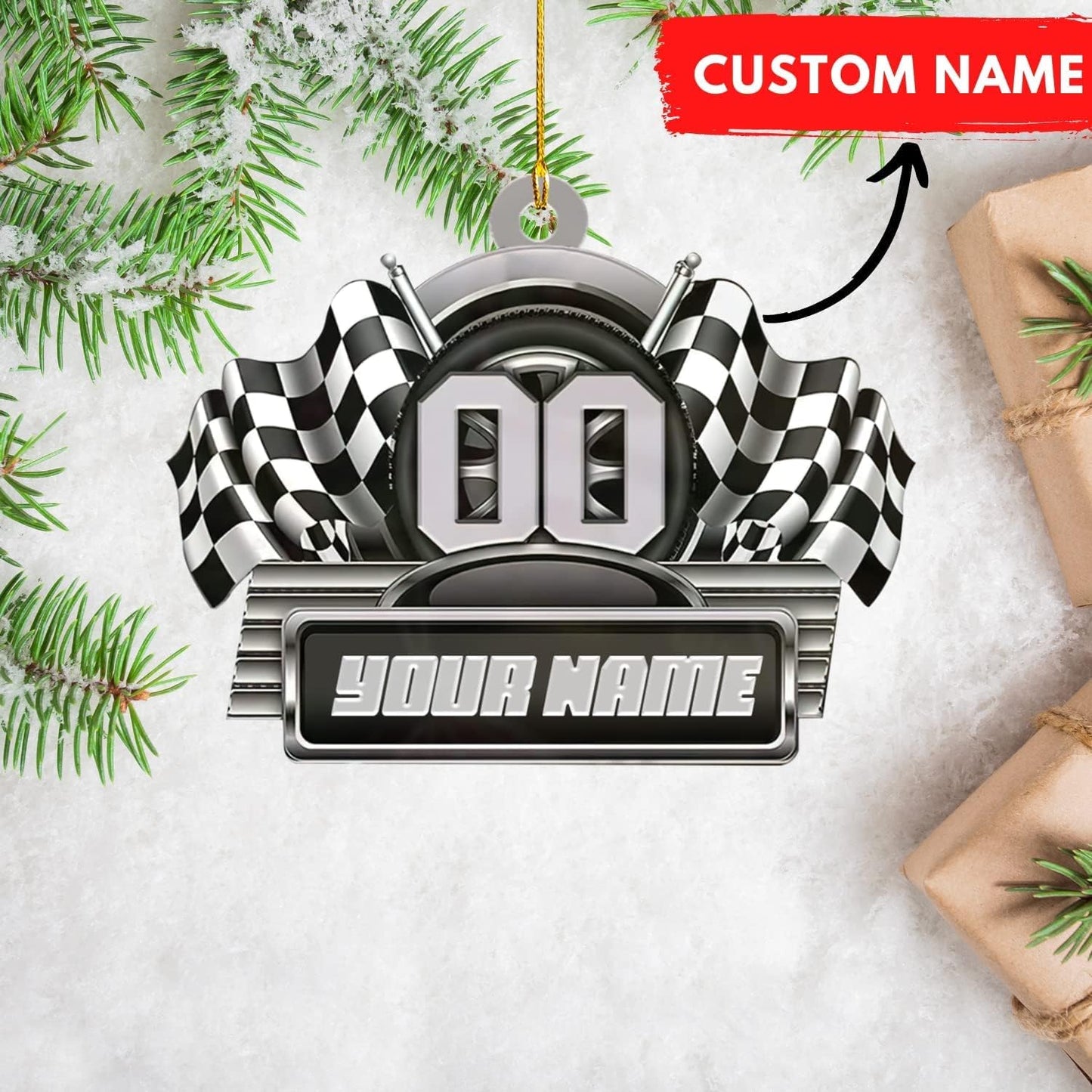 Custom Race Car Christmas Ornament – Personalized Acrylic Racing Car Decoration, Motorsport Gift for Drivers TR10