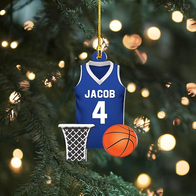 Personalized Basketball Christmas Ornament – Custom Name Acrylic Ornament, Sports Holiday Decoration, Basketball Player Gift N14