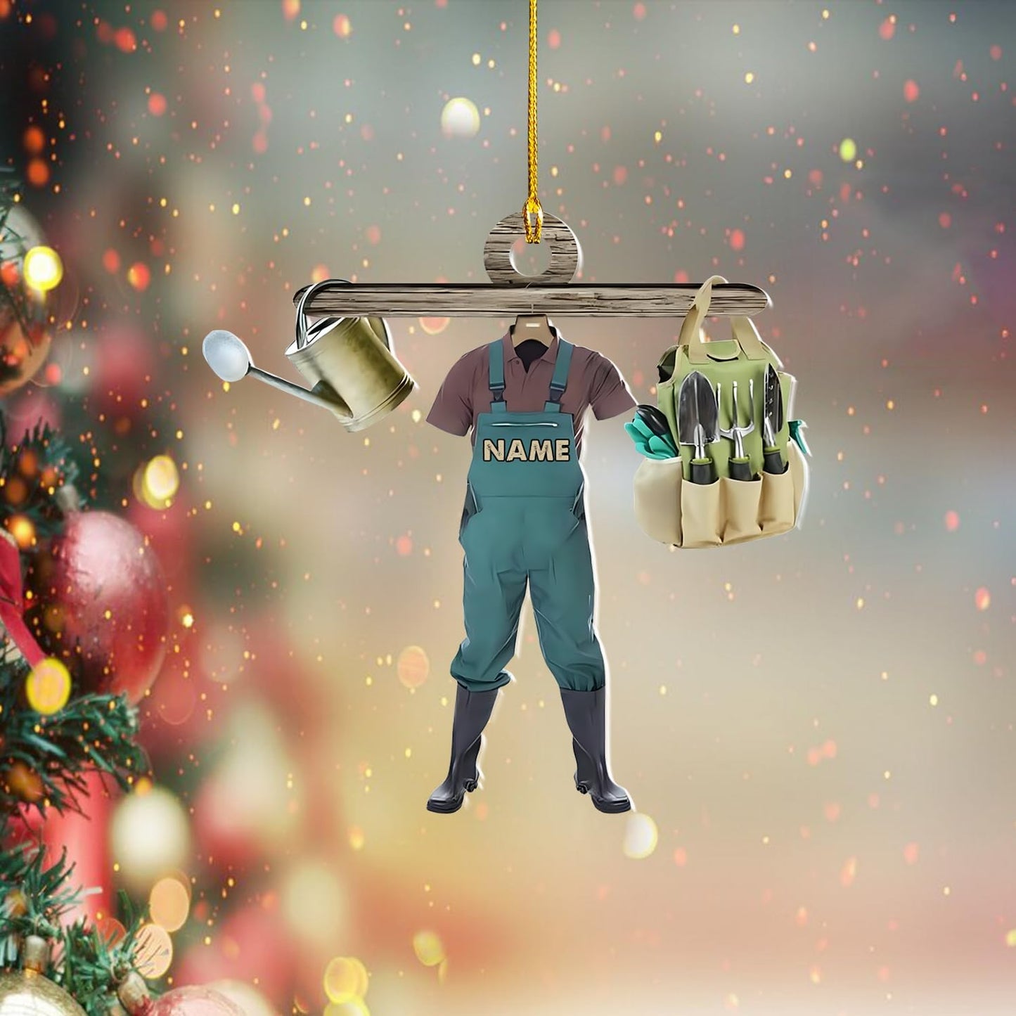 Custom Gardening Ornament with Name – Garden Tools Acrylic Christmas Decor for Gardeners & Green Thumb Lovers TG52