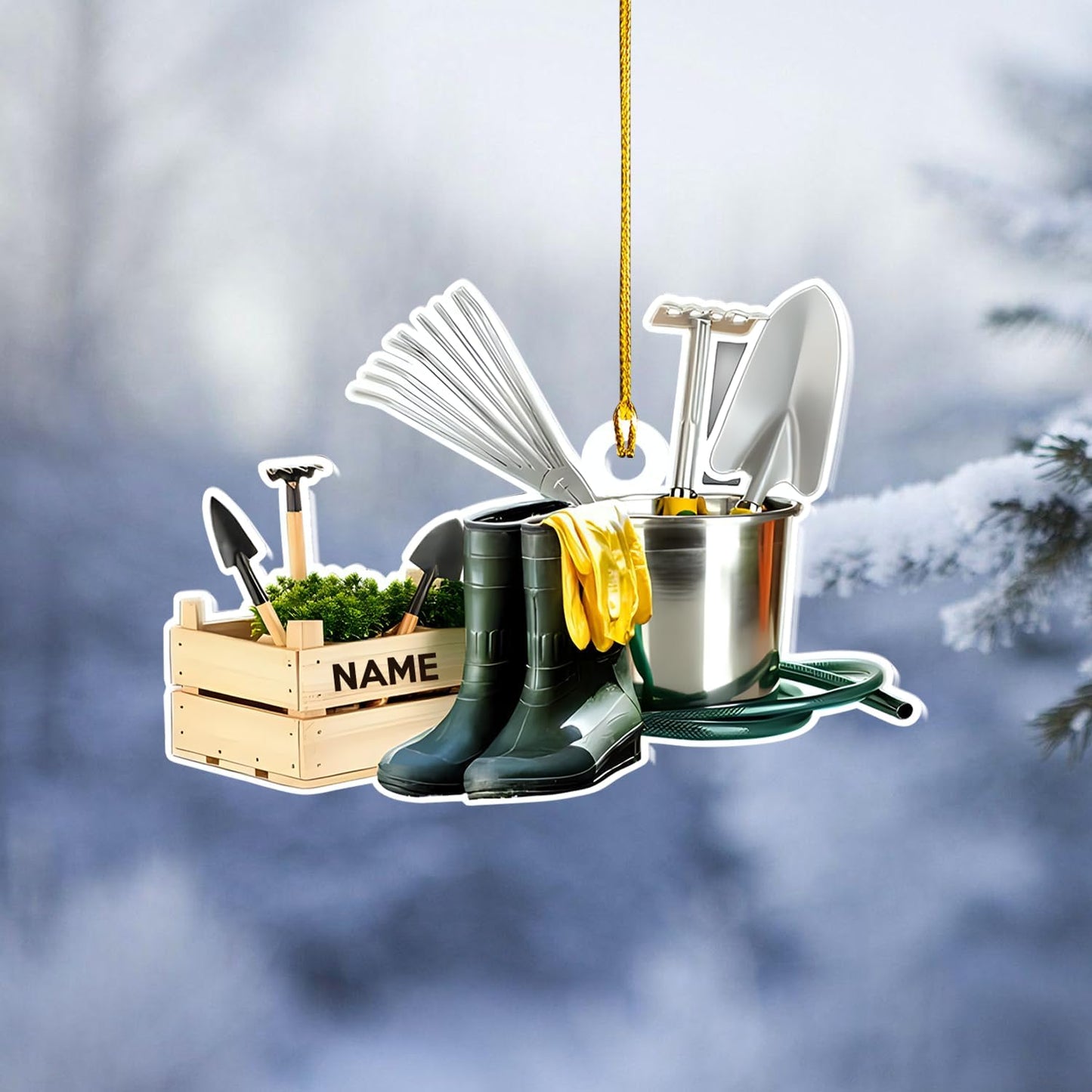 Custom Gardening Ornament with Name – Garden Tools Acrylic Christmas Decor for Gardeners & Green Thumb Lovers TG48