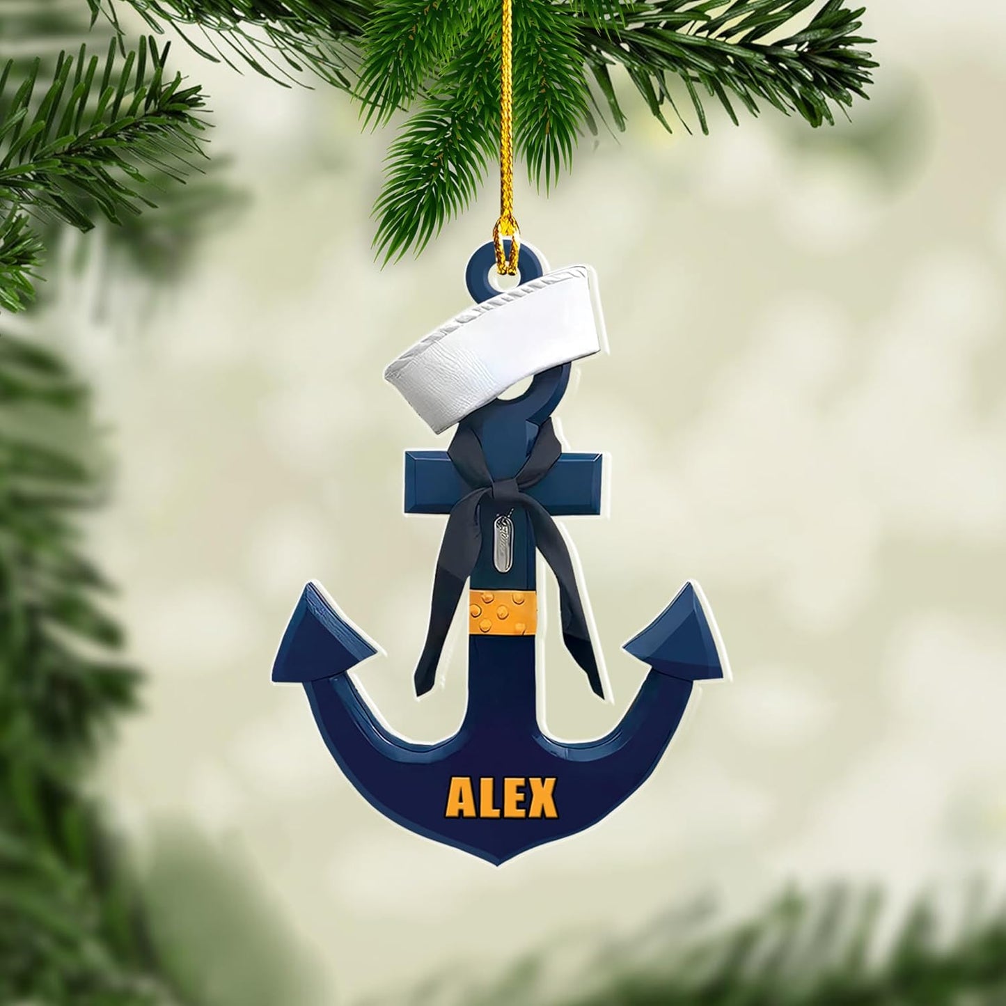 Personalized Sailor Ornament – Custom Captain Sailor Acrylic Ornament, Unique Sailing Glass Keepsake, Navy Captain Holiday Gift for Sailors TS9