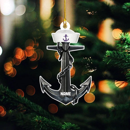 Custom Name Sailor Ornament – Personalized Captain Acrylic Sailing Ornament, Nautical Christmas Tree Decoration for Navy Lovers TS29