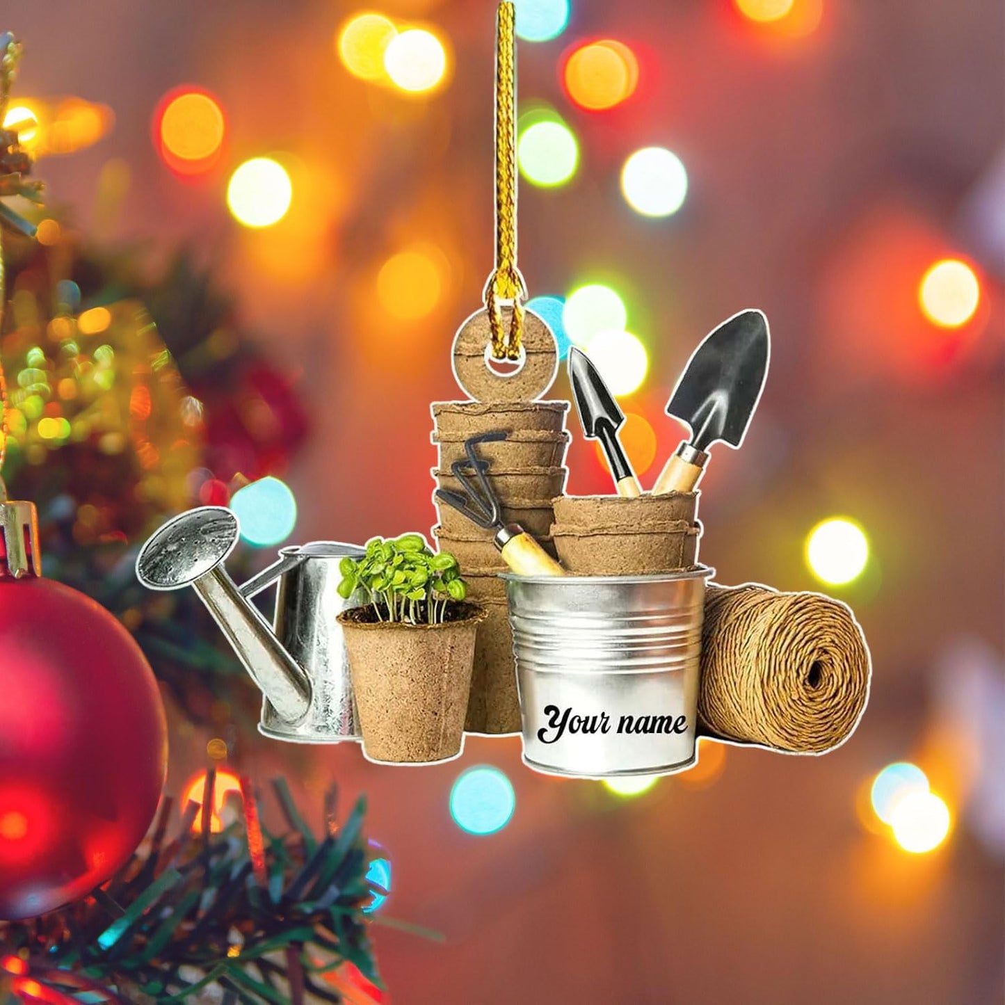 Custom Gardening Ornament with Name – Garden Tools Acrylic Christmas Decor for Gardeners & Green Thumb Lovers TG42