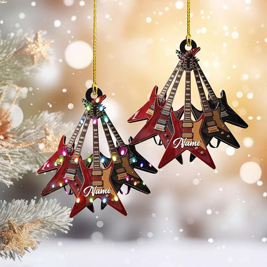 Custom Electric and Acoustic Guitar Christmas Ornament - Guitar Ornament Gift LL29