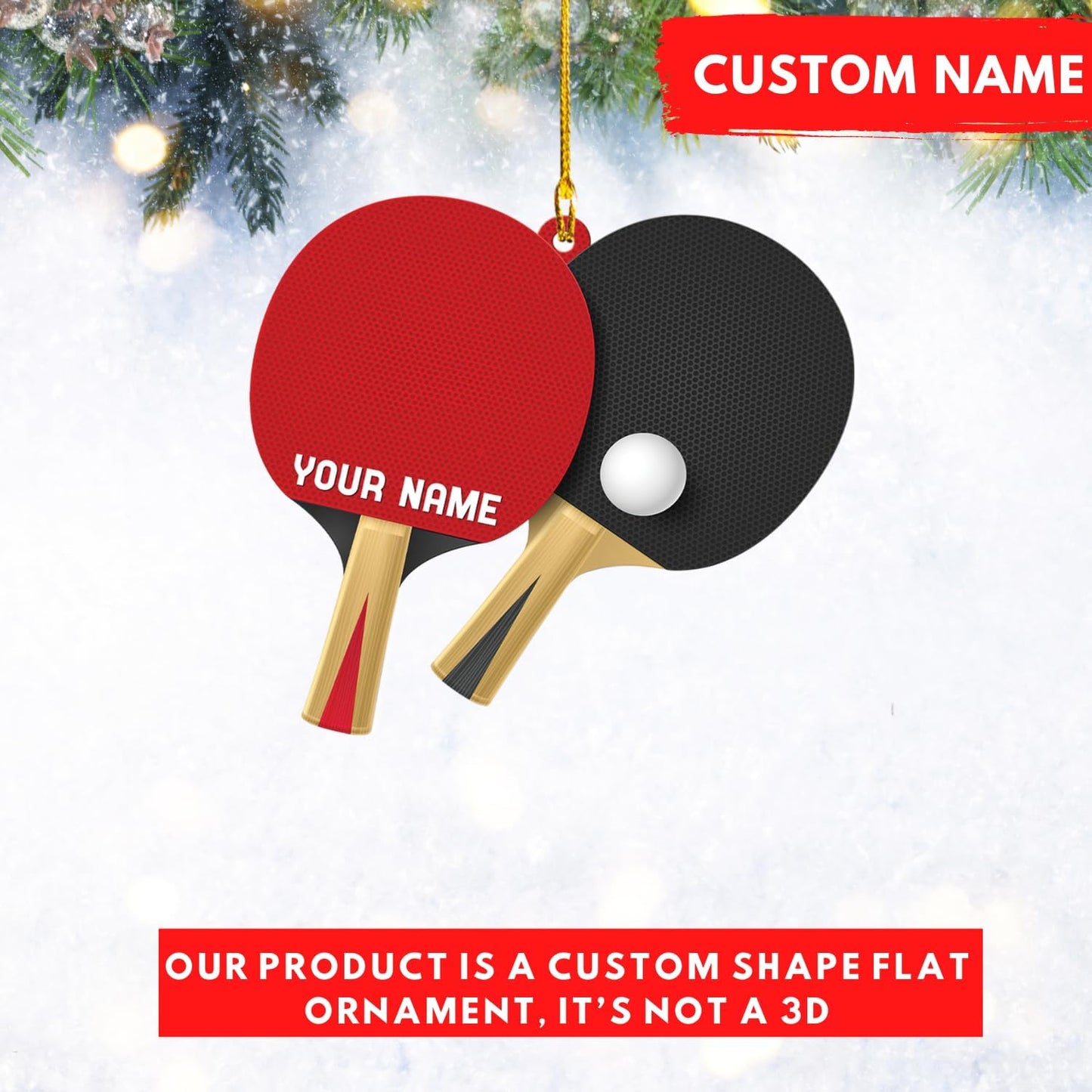 Custom Ping Pong Christmas Ornament – Personalized Acrylic Table Tennis Gift, Sport Holiday Tree Decoration, Flat 2D Design TT11