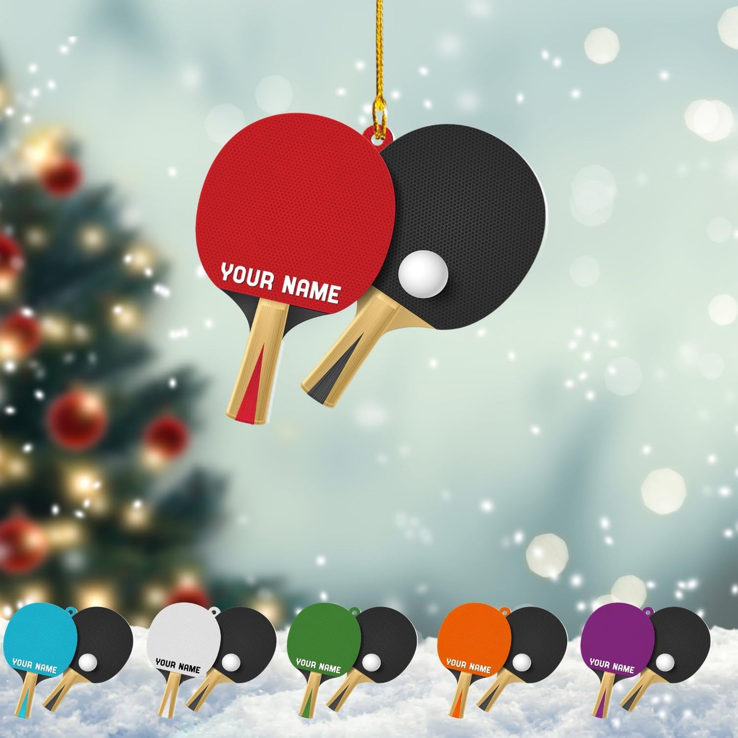 Custom Ping Pong Christmas Ornament – Personalized Acrylic Table Tennis Gift, Sport Holiday Tree Decoration, Flat 2D Design TT11